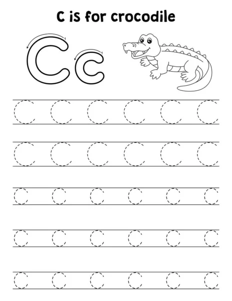 Cute Funny Tracing Page Crocodile Provides Hours Tracing Fun Children — Stock Vector