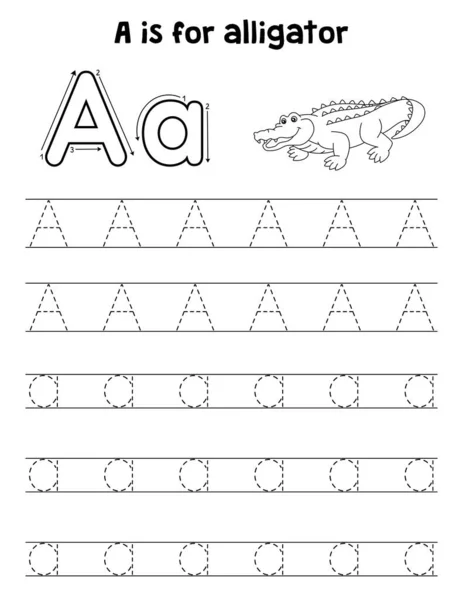 Cute Funny Tracing Page Alligator Provides Hours Tracing Fun Children — Stock Vector