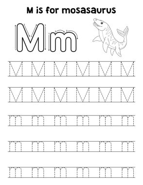 A cute and funny tracing page of a Mosasaurus. Provides hours of tracing fun for children. To trace, this page is very easy. Suitable for little kids and toddlers. clipart