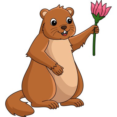 Bu karikatür, Groundhog Holding Flower illümanını gösteriyor..