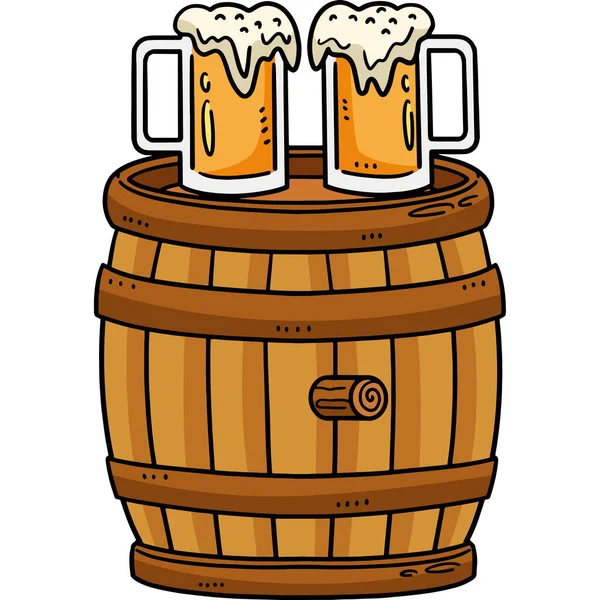 この漫画のクリップは ビール樽のイラストを示しています — ストックベクタ