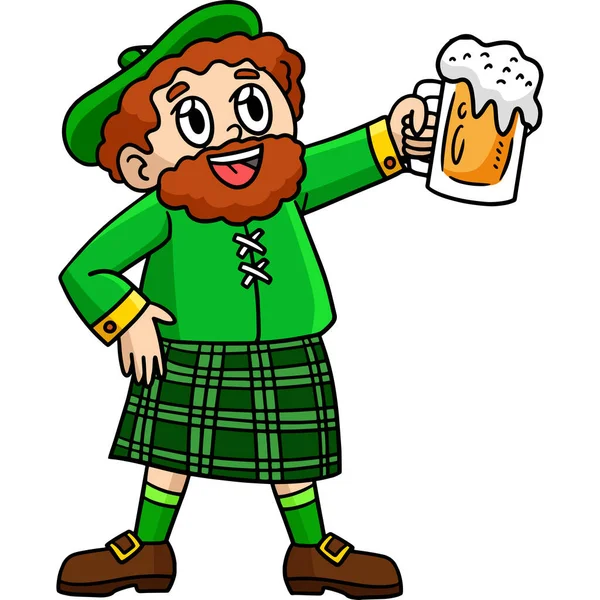 Cartoon Clipart Shows Saint Patricks Day Man Drinking Beer Illustration — Stock Vector