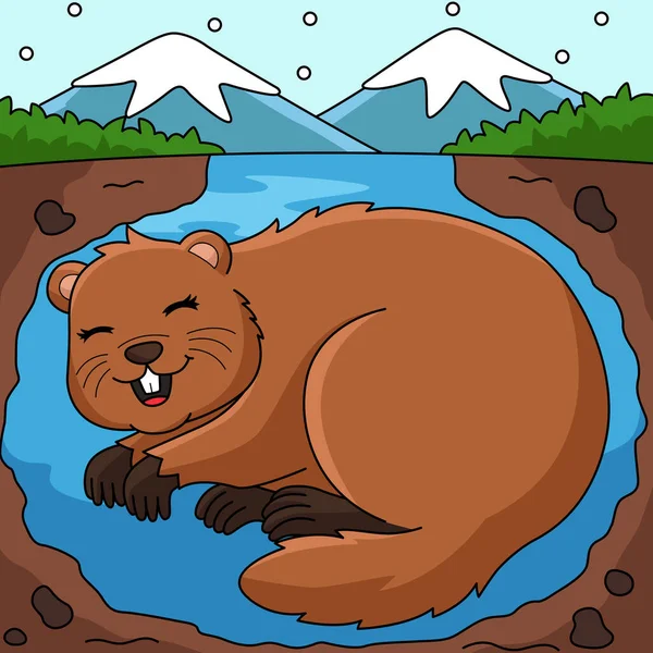 Denna Tecknade Clipart Visar Groundhog Hibernating Illustration — Stock vektor