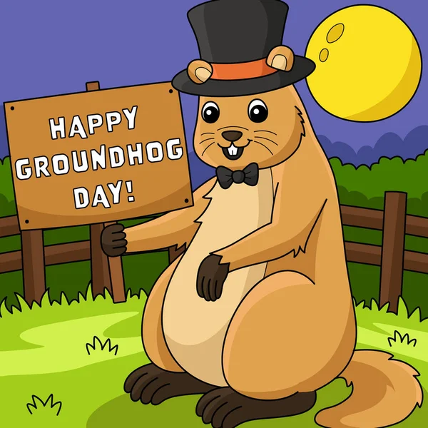 Este Clipart Desenhos Animados Mostra Groundhog Com Ilustração Chapéu — Vetor de Stock