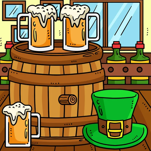 Cartoon Clipart Shows Saint Patricks Day Beer Barrel Leprechaun Hat — Stock Vector