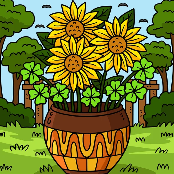 この漫画のクリップは 聖パトリックの日の太陽の花のイラストを示しています — ストックベクタ
