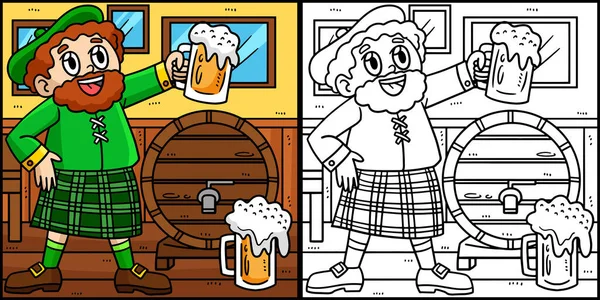 Esta Página Para Colorear Muestra Hombre San Patricio Bebiendo Cerveza — Archivo Imágenes Vectoriales