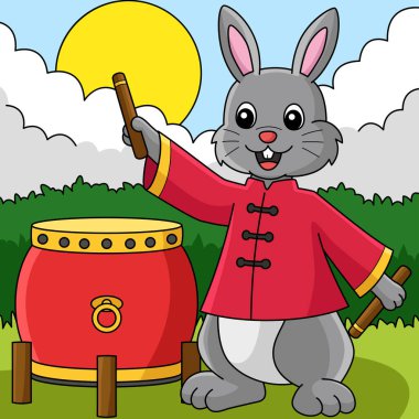 Bu karikatür, Davul çalan bir tavşanı gösteriyor..