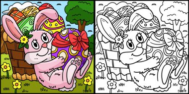 Bu boyama sayfasında Paskalya Yumurtası Tavşanı var. Bu illüstrasyonun bir tarafı renkli ve çocuklar için bir ilham kaynağı..