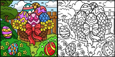 Bu renkli sayfa Paskalya Yumurta Sepeti 'ni gösteriyor. Bu illüstrasyonun bir tarafı renkli ve çocuklar için bir ilham kaynağı..