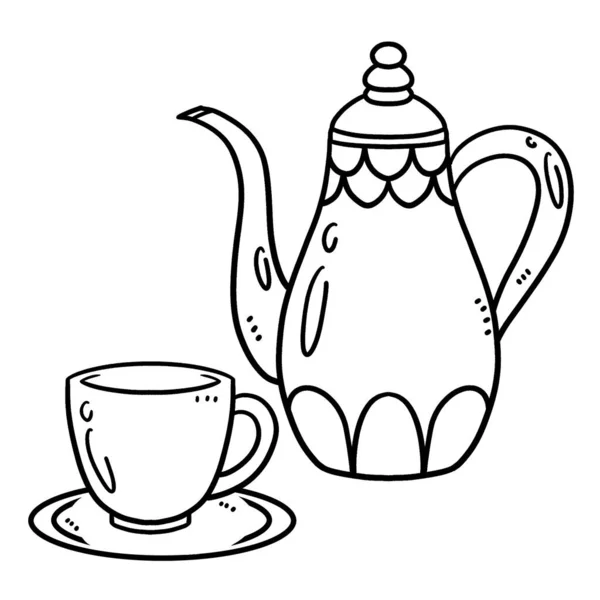 Симпатичная Смешная Раскраска Чайного Сервиза Рамадана Обеспечивает Детям Часы Раскрашивания — стоковый вектор