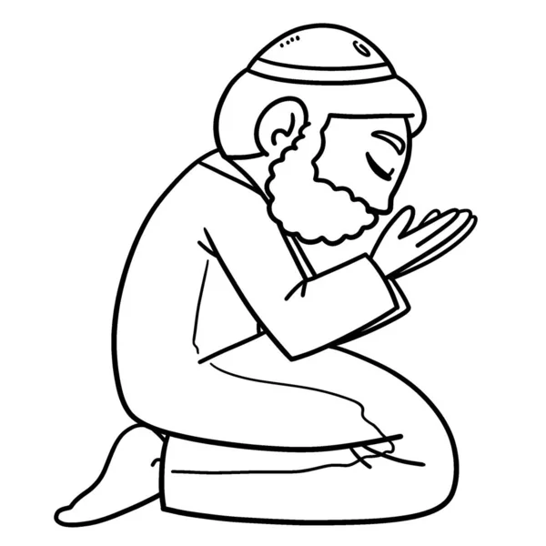 Cute Funny Coloring Page Ramadan Muslim Praying Provides Hours Coloring — Stock Vector