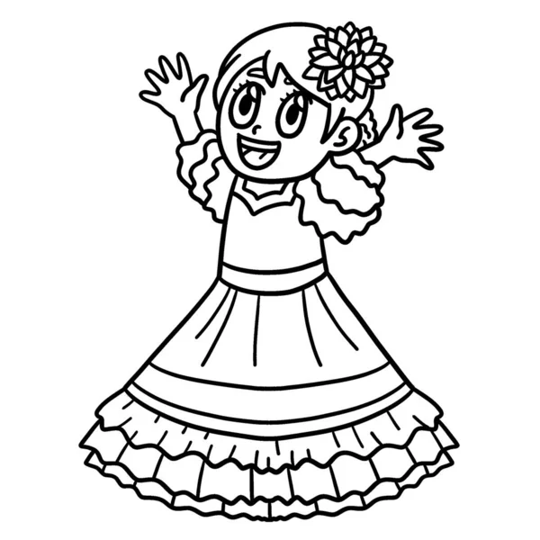 Cute Funny Coloring Page Cinco Mayo Happy Mexican Girl Provides — Stock Vector