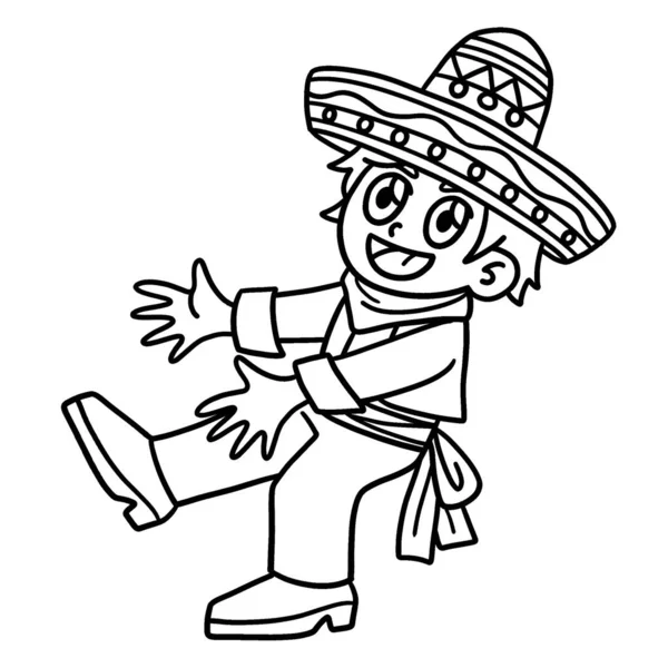 Uma Página Colorir Bonito Engraçado Menino Mexicano Cinco Mayo Fornece —  Vetores de Stock