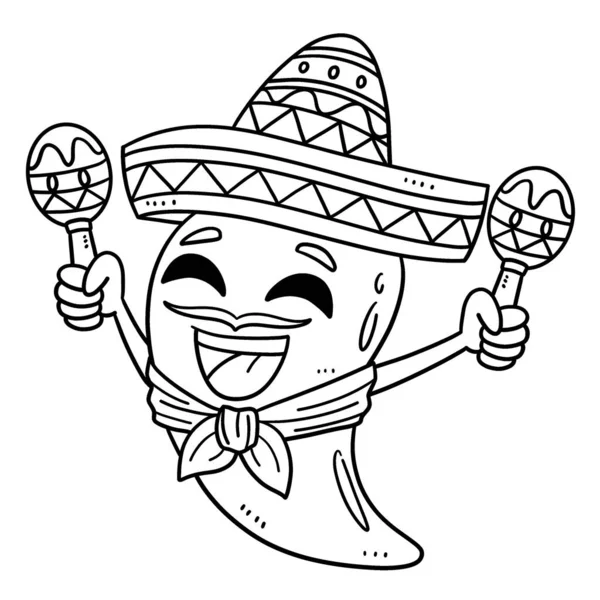 Une Page Colorier Mignonne Drôle Cinco Mayo Jalapeno Avec Sombrero — Image vectorielle