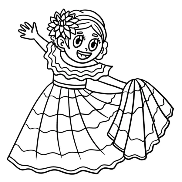 Une Page Colorier Mignonne Drôle Une Danseuse Mexicaine Cinco Mayo — Image vectorielle