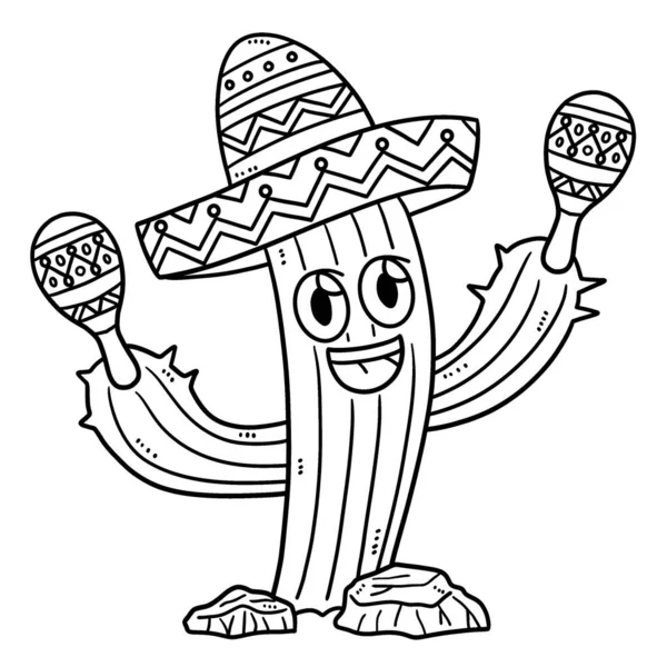 Urocza Zabawna Kolorowanka Cinco Mayo Meksykański Kaktus Zapewnia Godziny Kolorowanki — Wektor stockowy