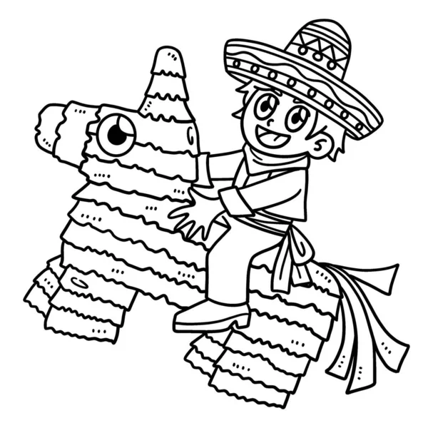 Söt Och Rolig Färg Sida Cinco Mayo Child Riding Pinata — Stock vektor