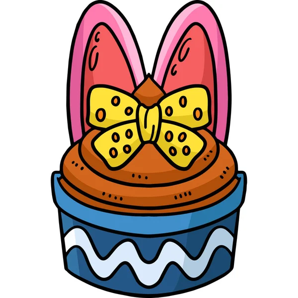 Tento Kreslený Kliparty Ukazuje Velikonoční Zajíček Cupcake Stuhou Ilustrace — Stockový vektor