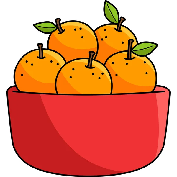 Cuplikan Kartun Ini Menunjukkan Sebuah Bowl Mandarin Orange Ilustrasi - Stok Vektor