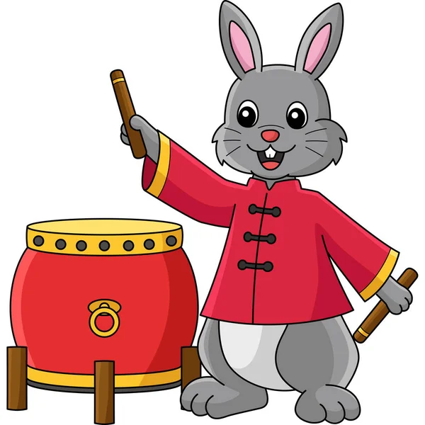 stock vector This cartoon clipart shows a Rabbit Playing a Drum illustration.