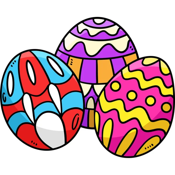 Este Clipart Desenhos Animados Mostra Uma Ilustração Três Ovos Páscoa — Vetor de Stock