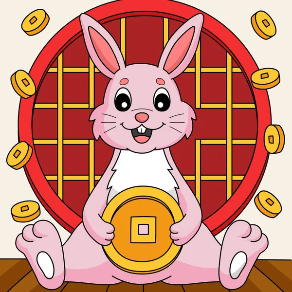 Cartoon Clipart Shows Rabbit Holding Coin Illustration — Stock Vector