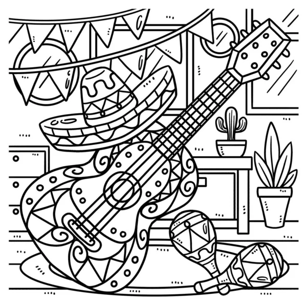 Cute Funny Coloring Page Aguitar Maracas Provides Hours Coloring Fun — Stock Vector
