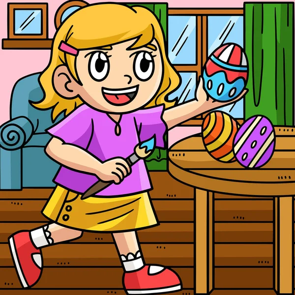 Dieser Cartoon Clip Zeigt Ein Mädchen Beim Bemalen Eines Ostereiers — Stockvektor