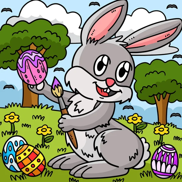 Tento Kreslený Kliparty Ukazuje Zajíček Malování Velikonoční Vejce Ilustrace — Stockový vektor