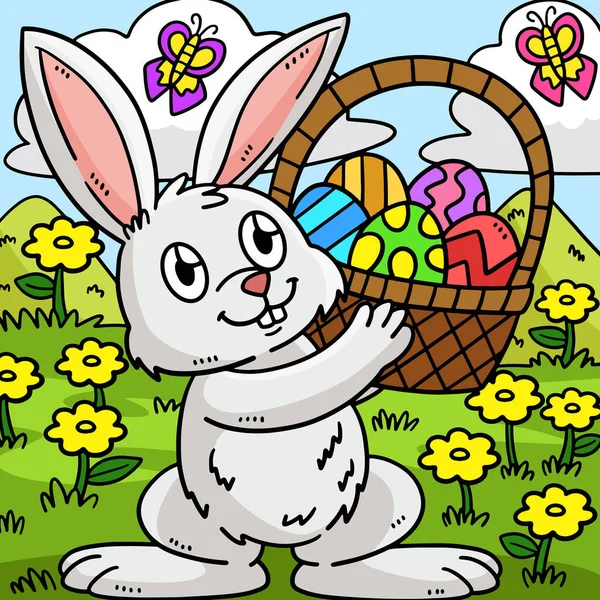Cartoon Clipart Shows Bunny Basket Easter Eggs Illustration — Stockový vektor