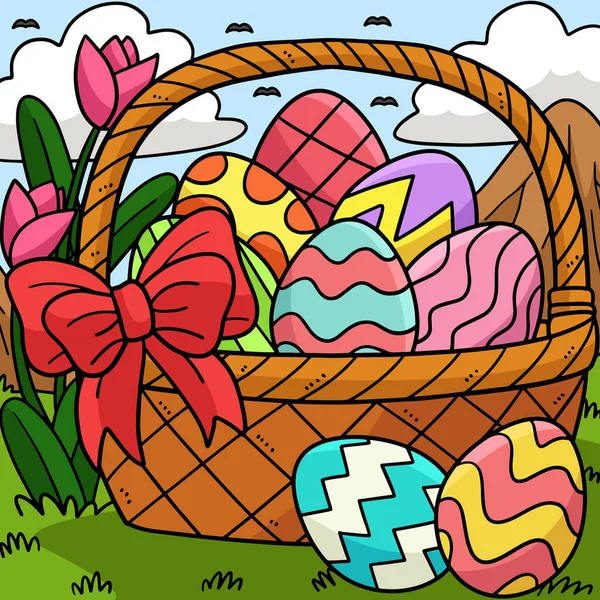 Este Clipart Dibujos Animados Muestra Una Ilustración Cesta Huevos Pascua — Vector de stock