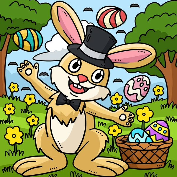Cartoon Clipart Shows Bunny Juggling Easter Eggs Illustration — Stock Vector