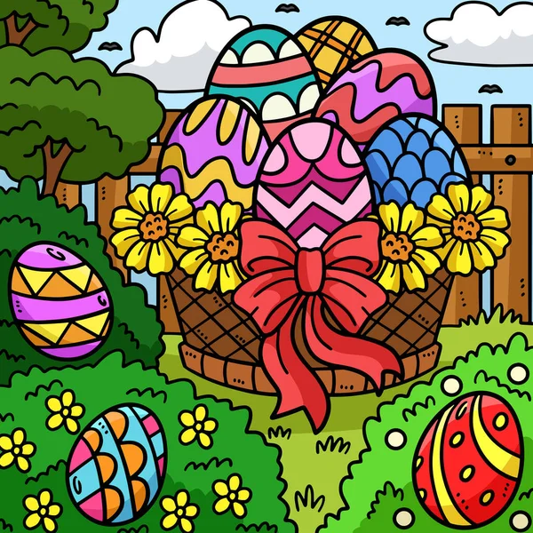 Este Clipart Dibujos Animados Muestra Una Ilustración Easter Egg Baske — Vector de stock