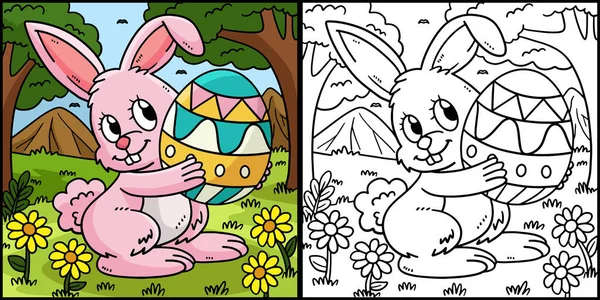 Coloring Page Shows Bunny Carrying Easter Egg One Side Illustration — Stock Vector