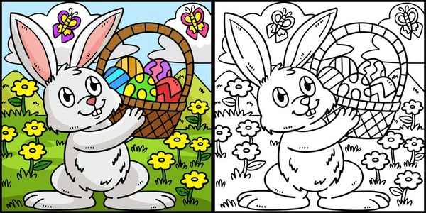 Coloring Page Shows Bunny Basket Easter Eggs One Side Illustration — Stock Vector