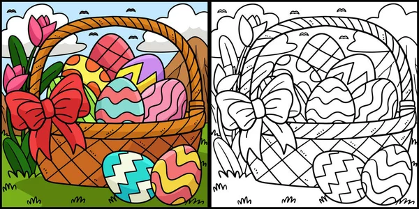 Esta Página Para Colorear Muestra Una Cesta Huevos Pascua Lado — Vector de stock