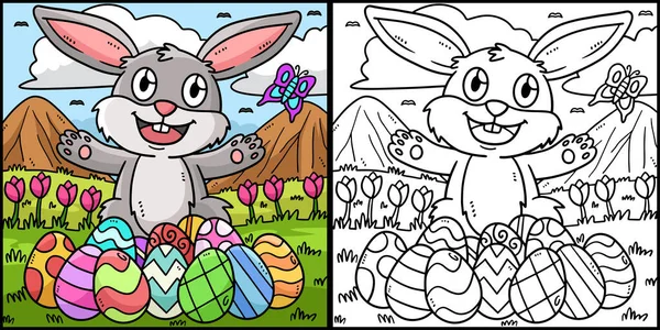 Coloring Page Shows Bunny Easter Egg One Side Illustration Colored — Stock Vector