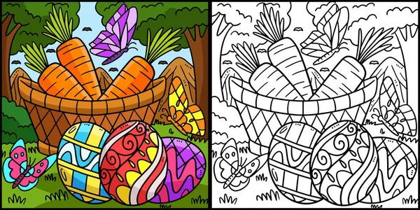 Esta Página Para Colorear Muestra Huevos Pascua Zanahorias Lado Esta — Vector de stock