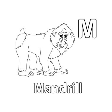 Bu ABC vektör resmi bir Mandrill Hayvan boyama sayfasını gösterir. Beyaz bir arka planda izole edilmiştir. Çocuklar ve ilkokul öğrencilerinin alfabeyi ve harfleri öğrenmesi için mükemmel..