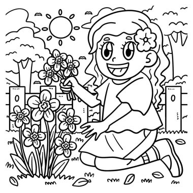 Çiçek toplayan bir kızın sevimli ve komik renkli sayfası. Çocuklar için saatlerce boyama eğlencesi sağlıyor. Renklendirmek için, bu sayfa çok kolaydır. Küçük çocuklar ve yeni yürümeye başlayanlar için uygun.. 