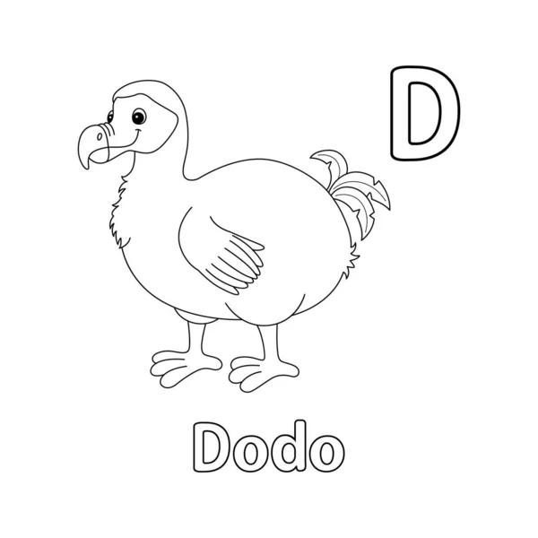 Векторное Изображение Abc Показывает Страницу Раскраски Dodo Animal Изолирован Белом — стоковый вектор