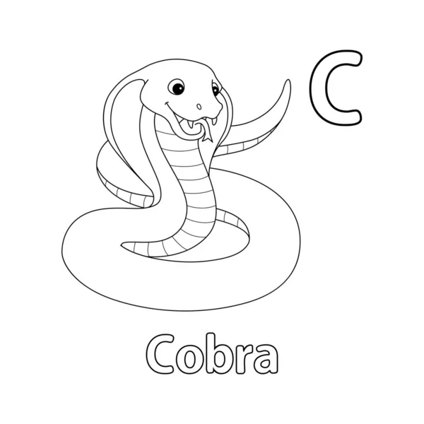 Abc矢量图像显示眼镜蛇动物着色页 它在白色的背景上被隔离 儿童和小学生学习字母表及其所有字母的完美机会 — 图库矢量图片