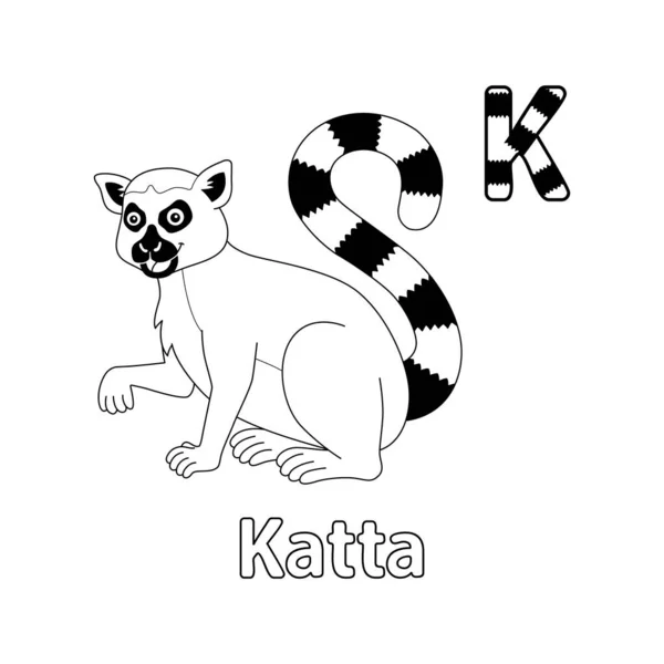 Cette Image Vectorielle Abc Montre Une Page Colorier Katta Animal — Image vectorielle