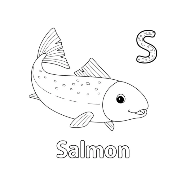 Abc Vector Image Shows Salmon Animal Coloring Page Isolated White — Stock Vector