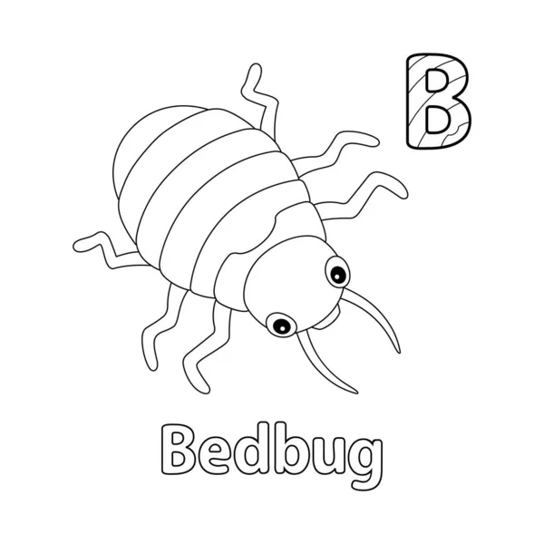 このAbcベクトル画像は Bedbug動物の着色ページを示しています 白い背景に孤立している アルファベットとそのすべての文字を学ぶために子供や小学校の学生に最適です — ストックベクタ