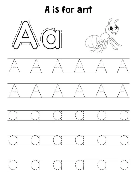 アリの可愛くて面白い追跡ページ 子供のための追跡楽しい時間を提供します トレースするには このページは非常に簡単です 小さな子供や幼児に適しています — ストックベクタ