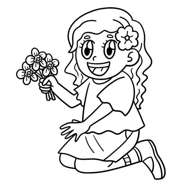 Słodki Zabawny Kolorowanki Girl Picking Flower Zapewnia Godziny Kolorowanki Zabawy — Wektor stockowy