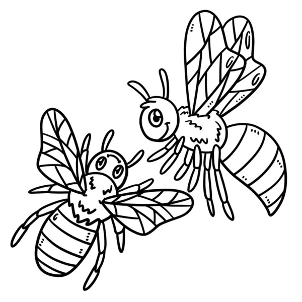 两只蜜蜂的可爱有趣的彩色页面 为孩子们提供几个小时的彩色娱乐 要配色 这一页很容易 适用于幼儿及幼儿 — 图库矢量图片