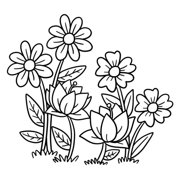 Roztomilé Zábavné Zbarvení Stránky Květin Poskytuje Hodiny Omalovánky Zábavy Pro — Stockový vektor